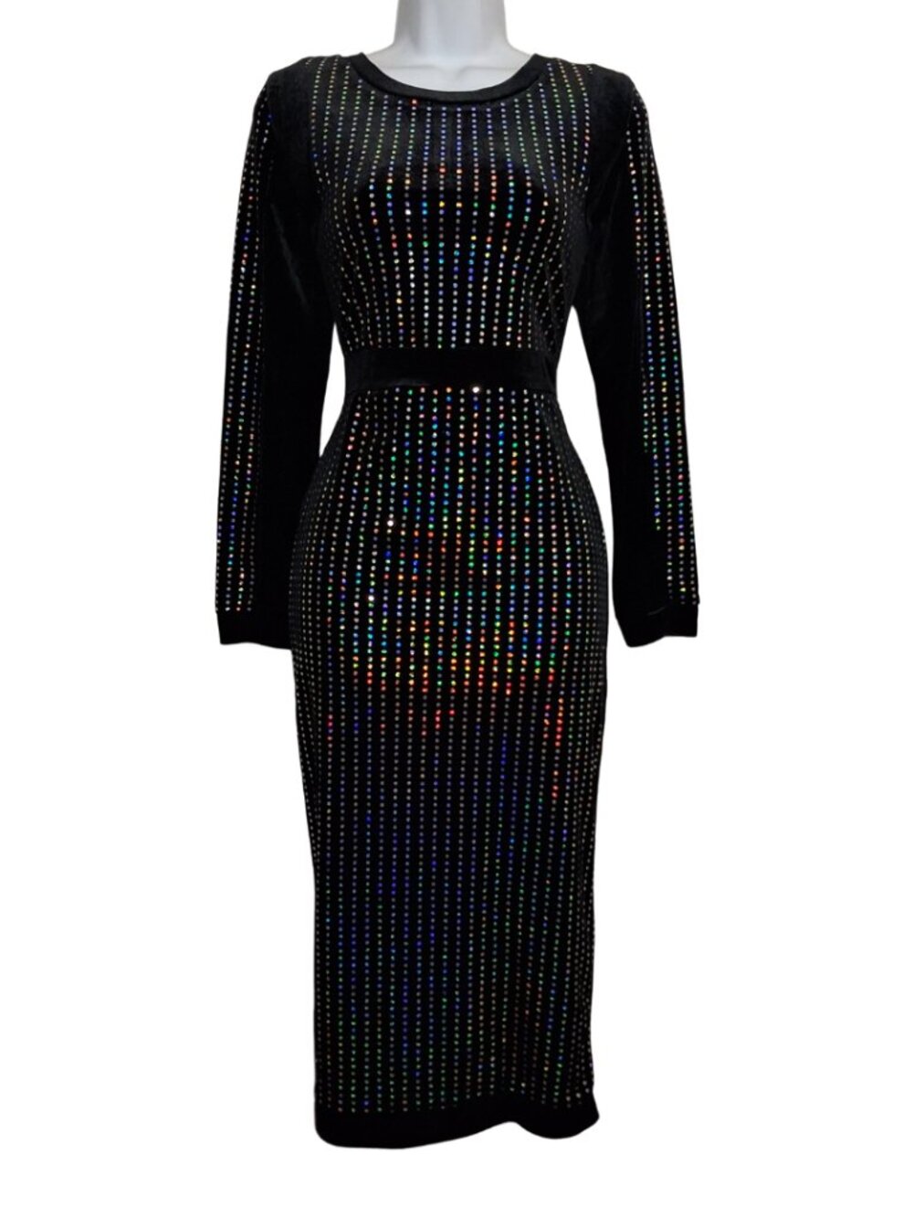 CBR Velvet Dress Holographic Rainbow Sequin Bodycon Long Sleeve Cocktail M NWT